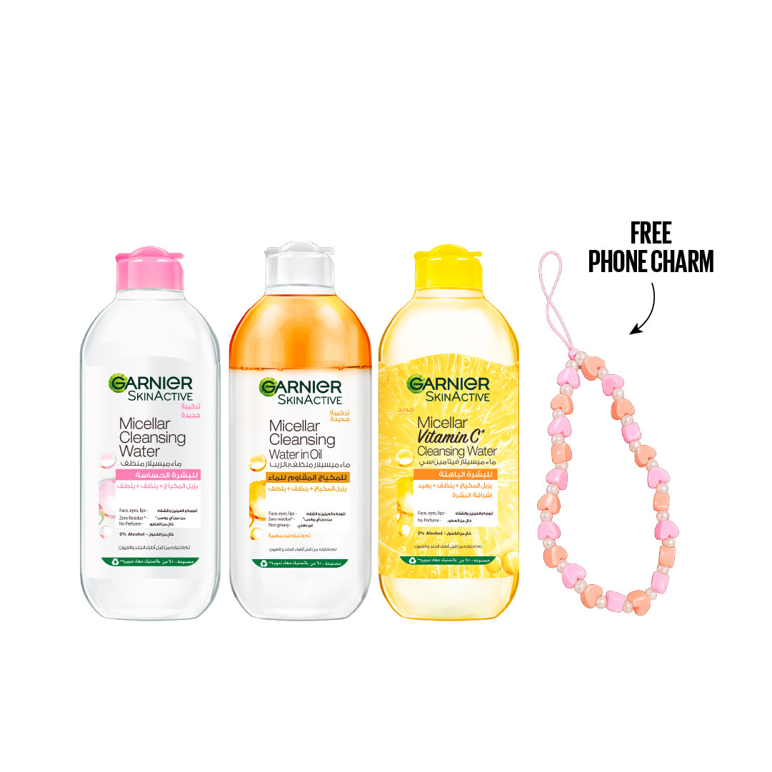 Micellar Cleansing Water 400ml + Micellar Cleansing Water in Oil + Micellar Vitamin C Cleansing Water + FREE Phone Charm At 15% OFF