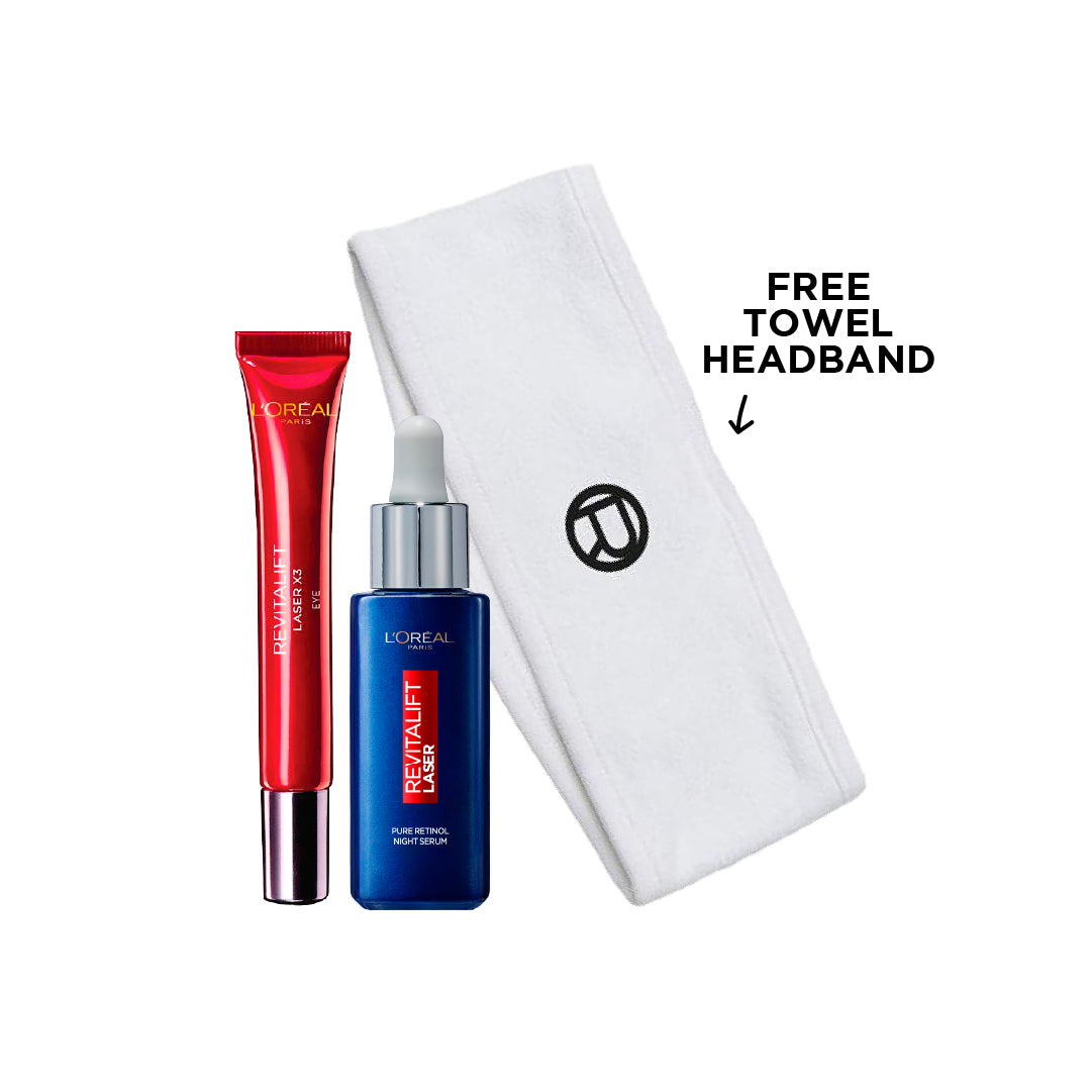 Retinol Night Serum 30 ML + Revitalift Laser X3 Eye Cream 15 ML + FREE Towel Headband At 20% OFF