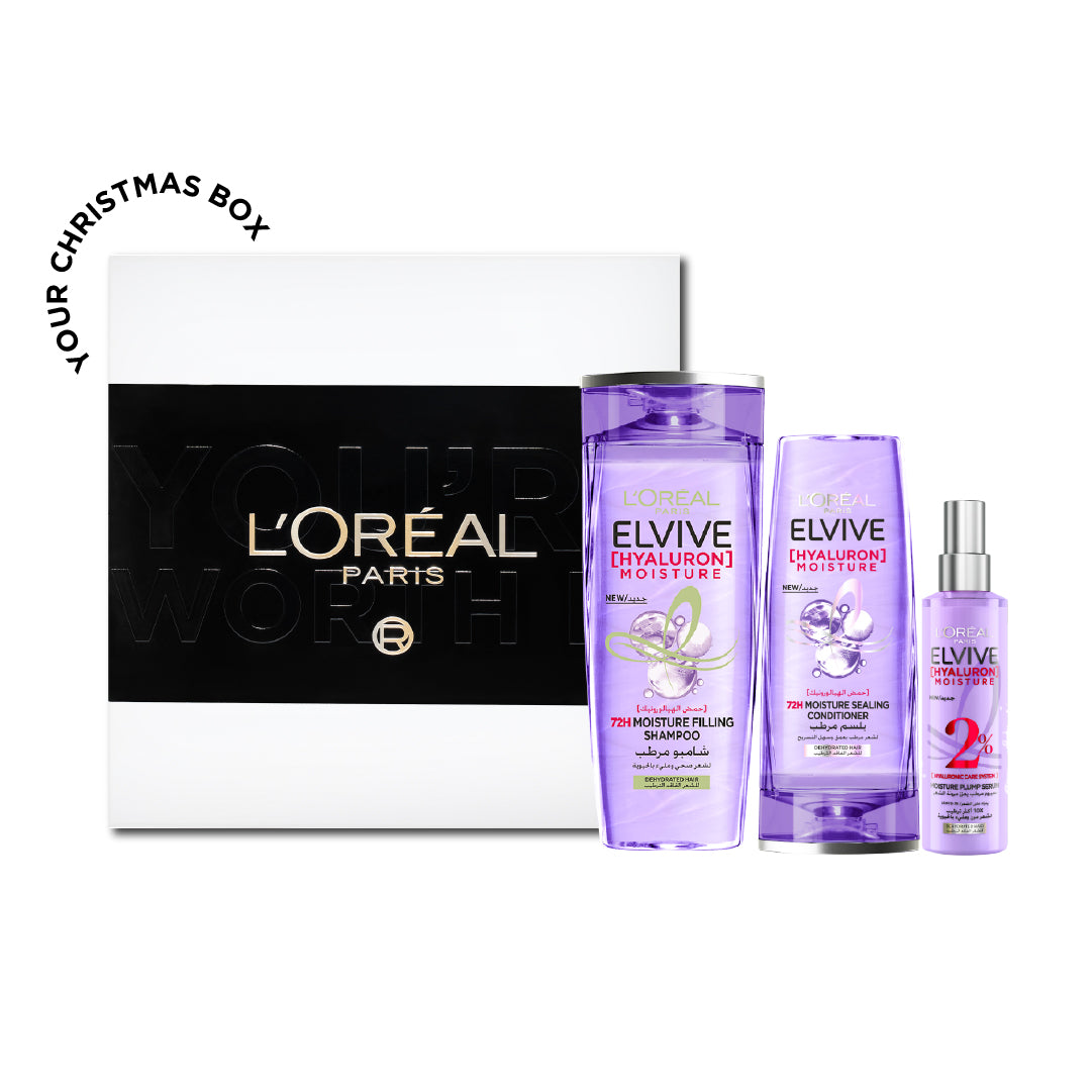 Elvive Hyaluron Shampoo + Conditioner + Spray + FREE Gift Box At 20% OFF