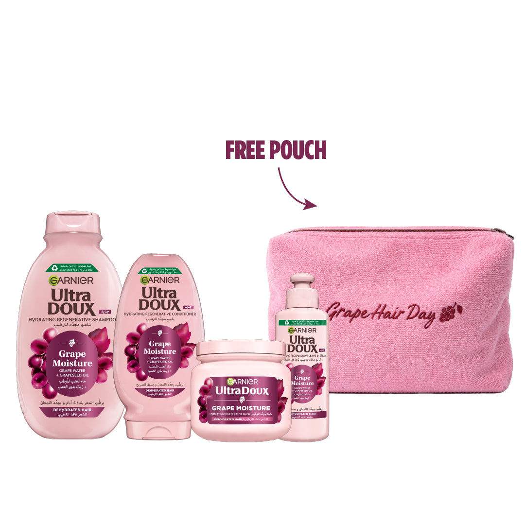 Ultra Doux Grape Shampoo + Conditioner + Leave-In + Mask + FREE Pouch
