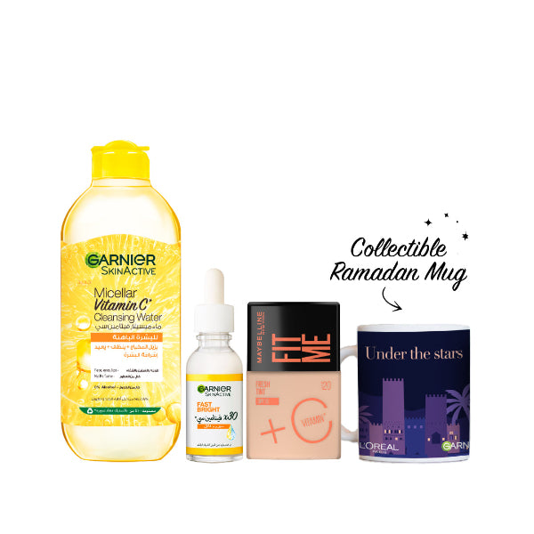 Maybelline New York x Garnier Fast Bright Micellar Water 400 ML + Serum + Fit me Tint + FREE Night Mug At 20% OFF | Loolia Closet
