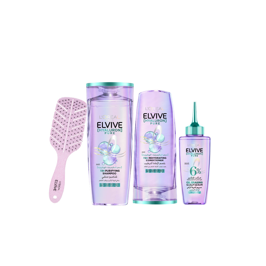 Elvive Hyaluron Pure Conditioner + Purifying Shampoo + Pure Oil Serum + FREE Box At 15% OFF
